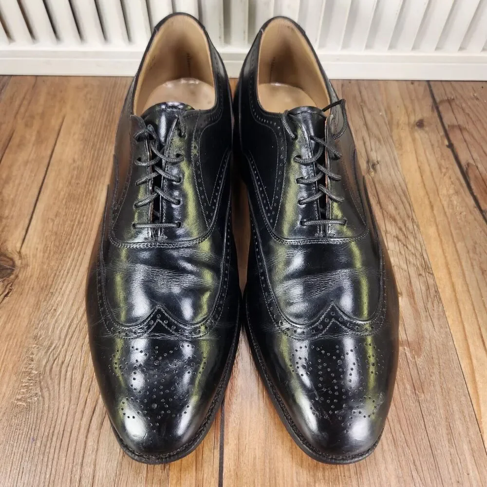 VTG Johnston Murphy Aristocraft Wingtip Oxfords Mens Sz 10 D Black Leather Shoes